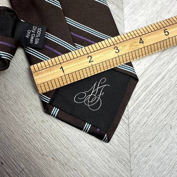 Hickey Freeman Brown Diagonal Stripe Silk Tie Blue White Purple - Picture 6 of 8